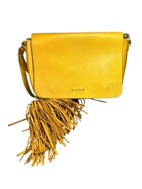 Ellus DLX Mustard Yellow Leather Fringe Crossbody Shoulder Bag
